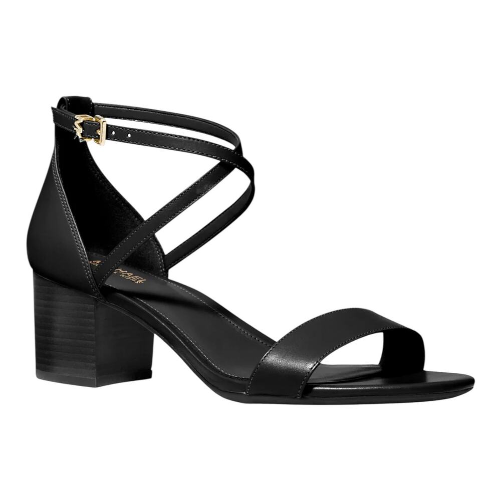 Michael Kors Women's Serena Flex Leather Ankle Strap Dress Sandals Black Size 7